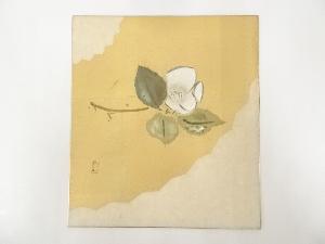 作家物　白椿図　ちぎり絵に彩色　色紙